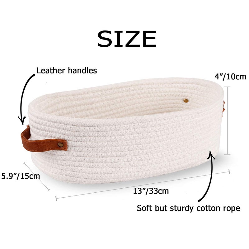 Oradrem Woven Storage Basket for Toilet Tank Top Farmhouse Home Decor Organizing Baskets for Bathroom Table and Counter 13""x5.9""x4"" White - Image 4